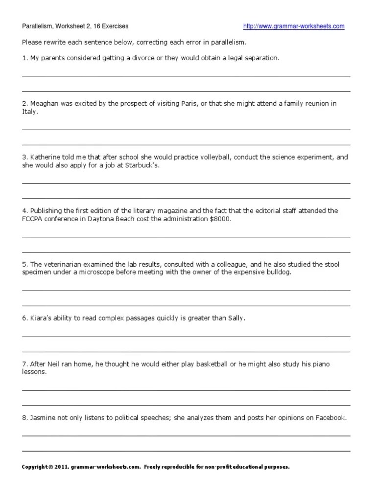 Parallelism Answer Key Savvas Realise Parallel Structure Worksheets Teachers Pay Teachers If The Sentence Has Correct Parallelism Select The Answer Correct