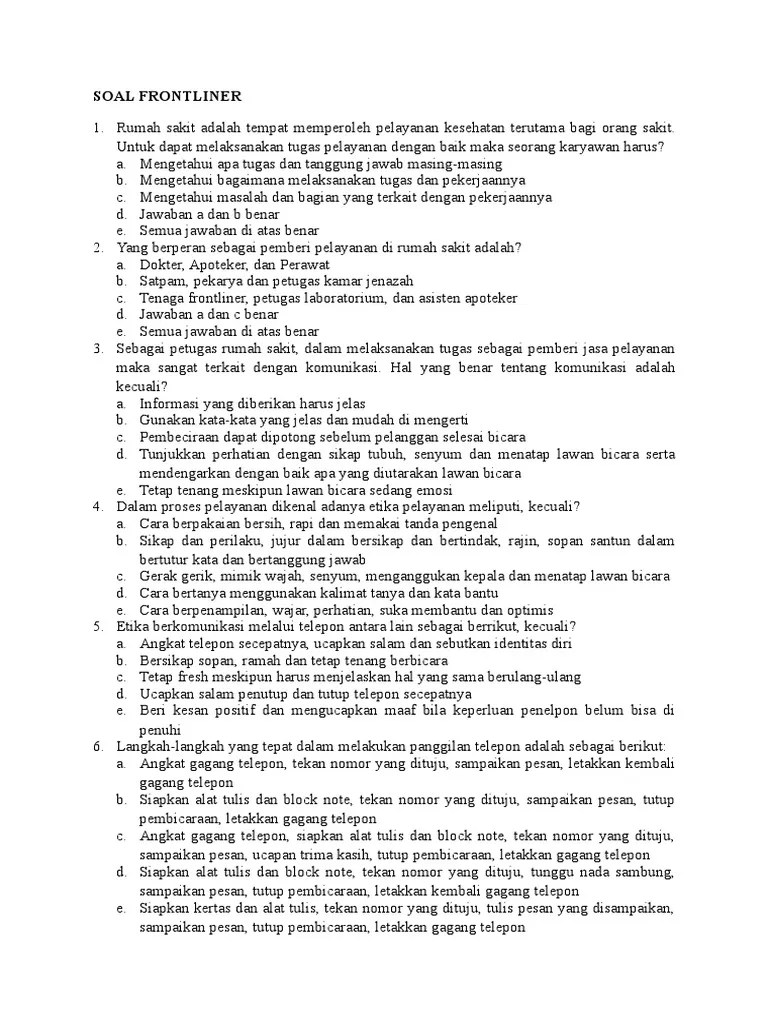 Deskripsi pekerjaan, tugas, dan tanggungjawab front liner pt. Soal Frontliner Pdf