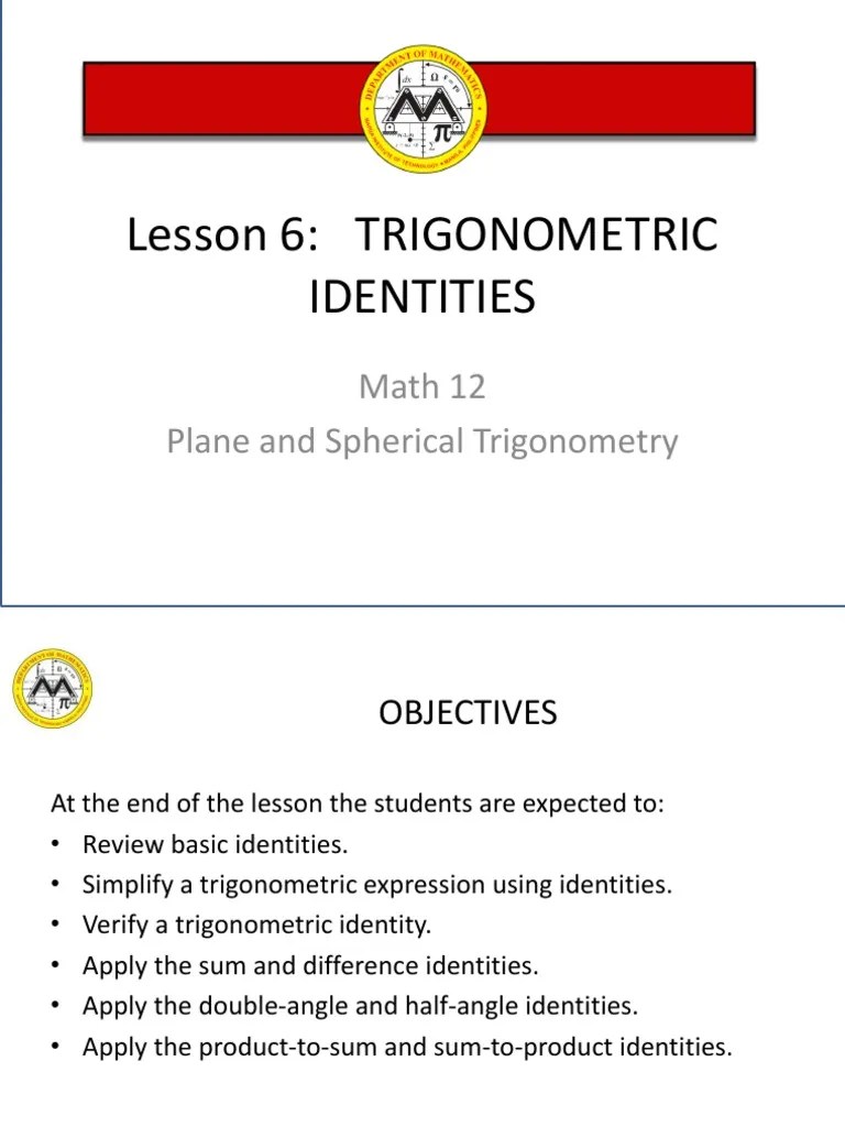 L6 Trigonometric Identities | PDF | Trigonometric Functions | Sine