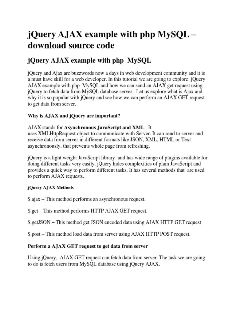 JQuery AJAX Example With PHP MySQL | PDF | Ajax (Programming) | J Query