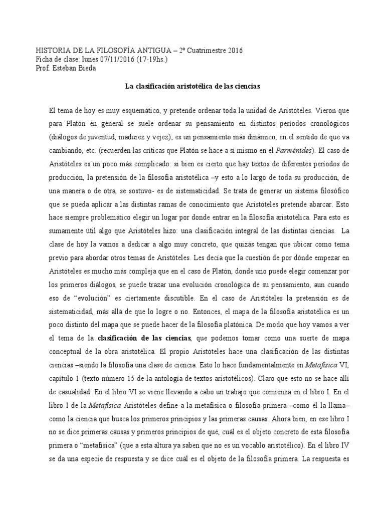 Clasificacion De Las Ciencias | PDF | Aristóteles | Teoría