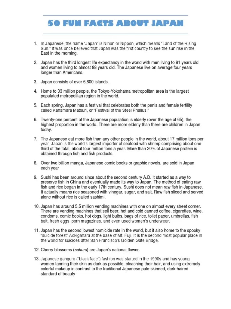 50 Fun Facts About Japan | PDF | Japan | Shintoism