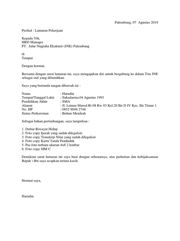289 halaman contoh surat lamaran kerja sprinter j&t 1.7mb. Contoh Surat Lamaran Kerja Di Jne Beinyu Com