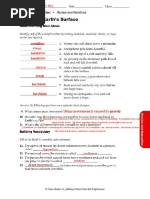 Our earth worksheet pdf ist geade, practice page on our earth first grade. Changing Earth S Surface Worksheet Key Pdf Erosion Landslide