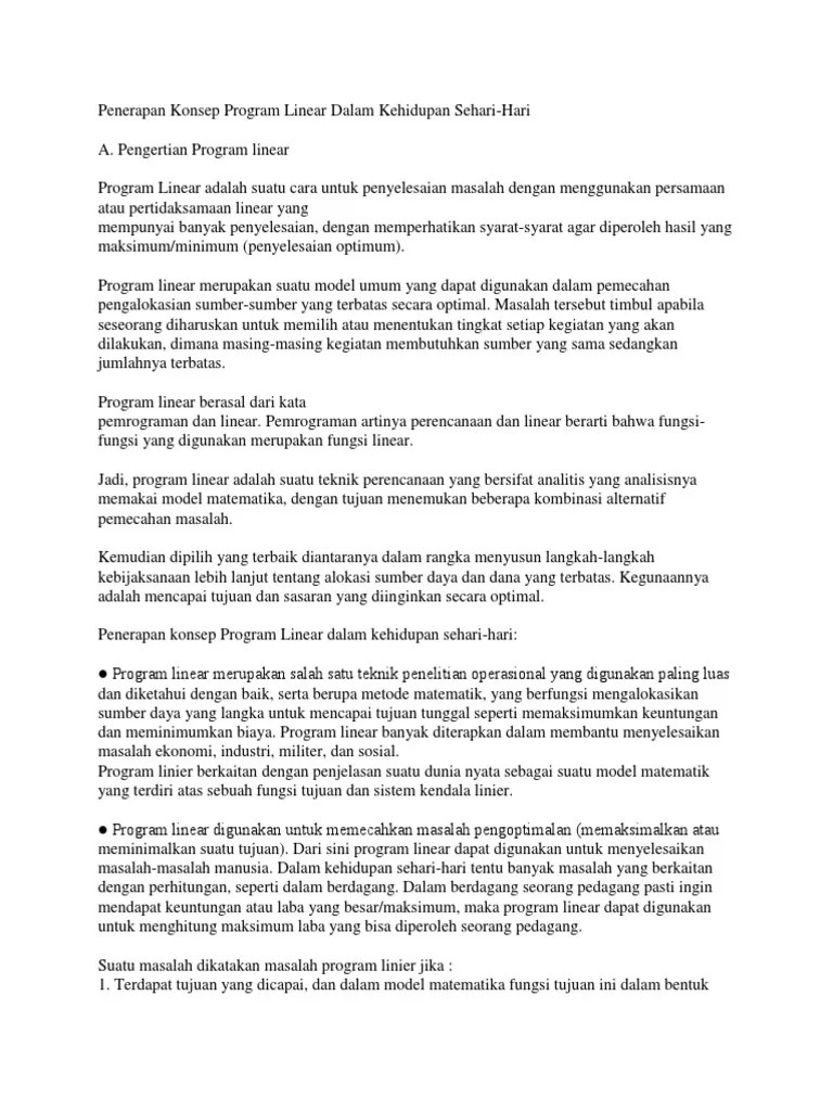 9/4/2016 aplikasi fungsi linier dalam ekonomi dan bisnis 1 resista vikaliana, s. Penerapan Konsep Program Linear Dalam Kehidupan Sehari Pdf