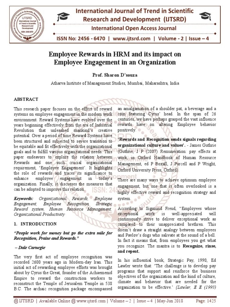 Employee Rewards In HRM And Its Impact On Employee Engagement In An ...