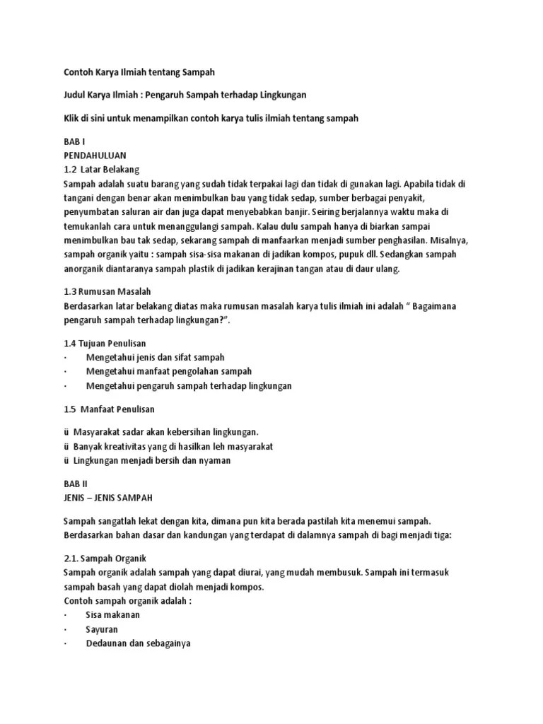 Contoh Rumusan Masalah Karya Ilmiah Tentang Sampah