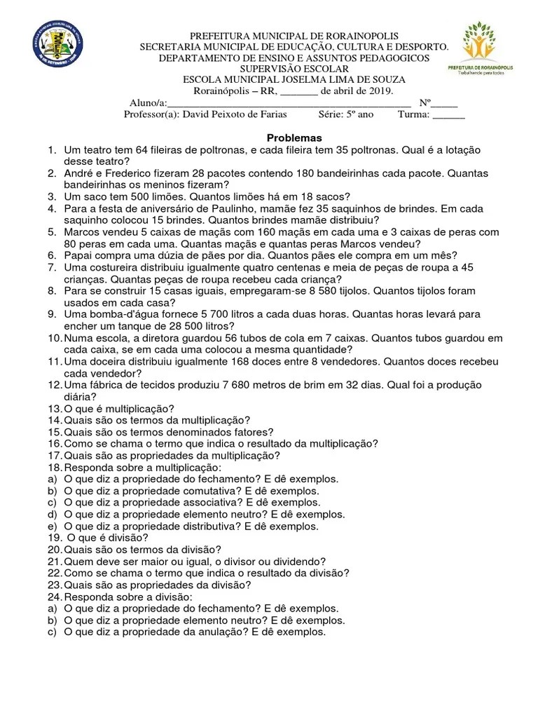 Trabalho De Matemática-Multiplicação E Divisão | PDF | Multiplicação | Ensino De Matemática