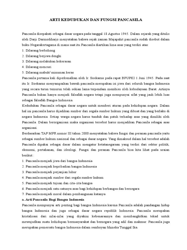 Arti Kedudukan Dan Fungsi Pancasila | PDF