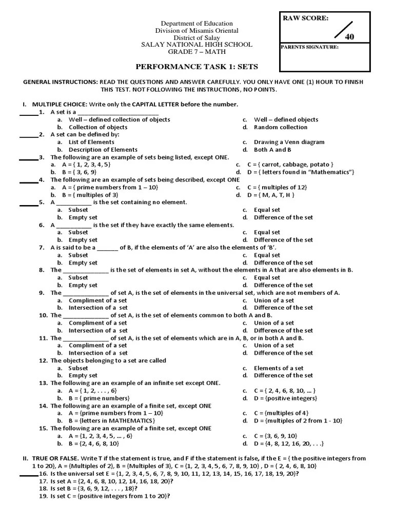 7 - Sets | PDF | Set (Mathematics) | Numbers