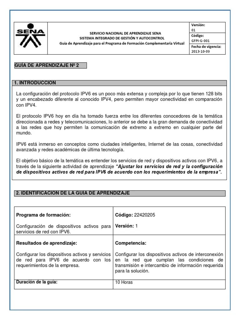 Guía De Aprendizaje 2 - 2 | PDF | Protocolos De Internet | Yo Pv6