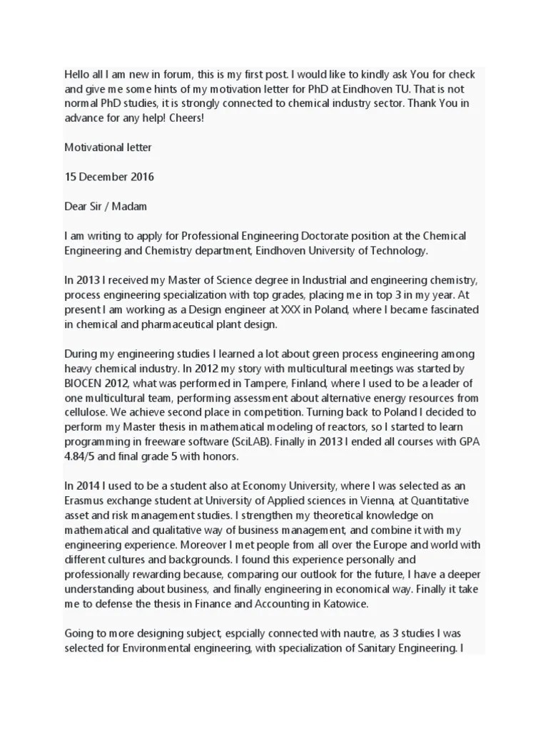 Sample Of Motivation Letter For Phd Scholarship - Templates Sample ...