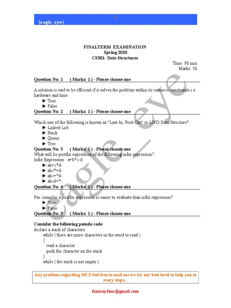 Cs301 Final Term Solved Paper Mega File | PDF | Array Data Structure | Discrete Mathematics