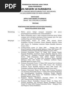 Penentuan penjurusan program studi dilakukan mulai akhir semester 2 kelas. Sk Penetapan Kkm 2019 2020 Ok Pdf