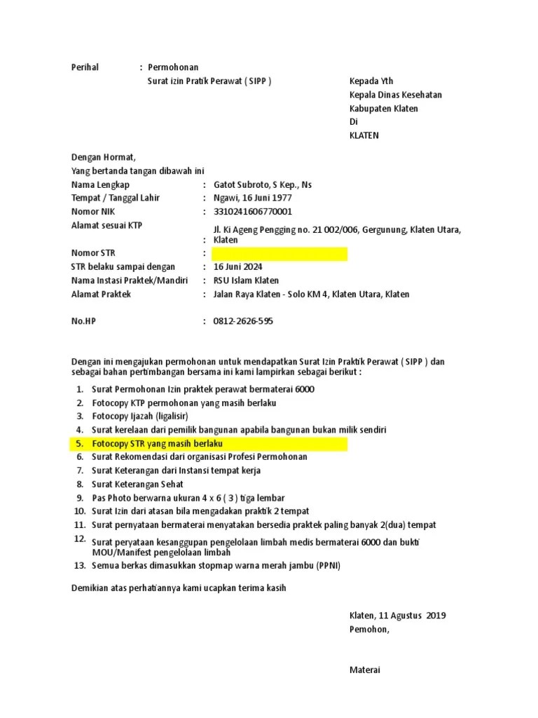 Surat Permohonan SIPP | PDF