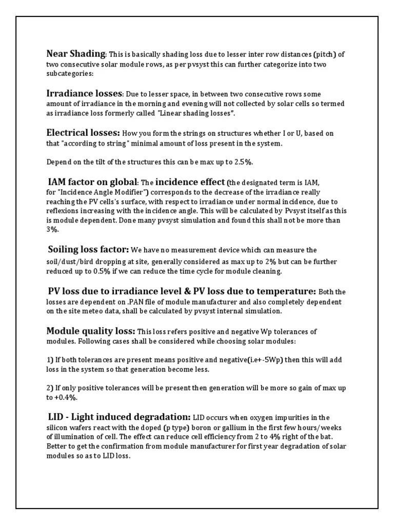 PVsyst Loss | PDF | Solar Panel | Photovoltaics