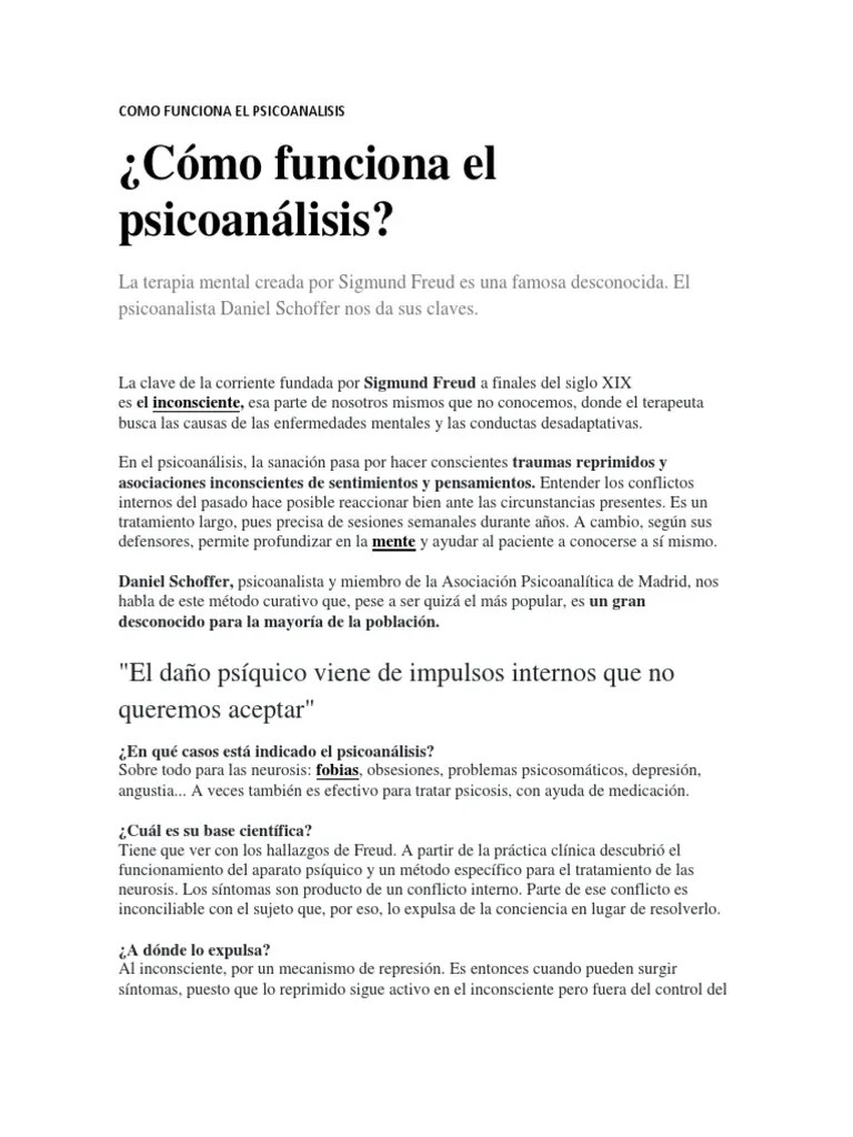Como Funciona El Psicoanalisis | PDF | Psicoanálisis | Sigmund Freud