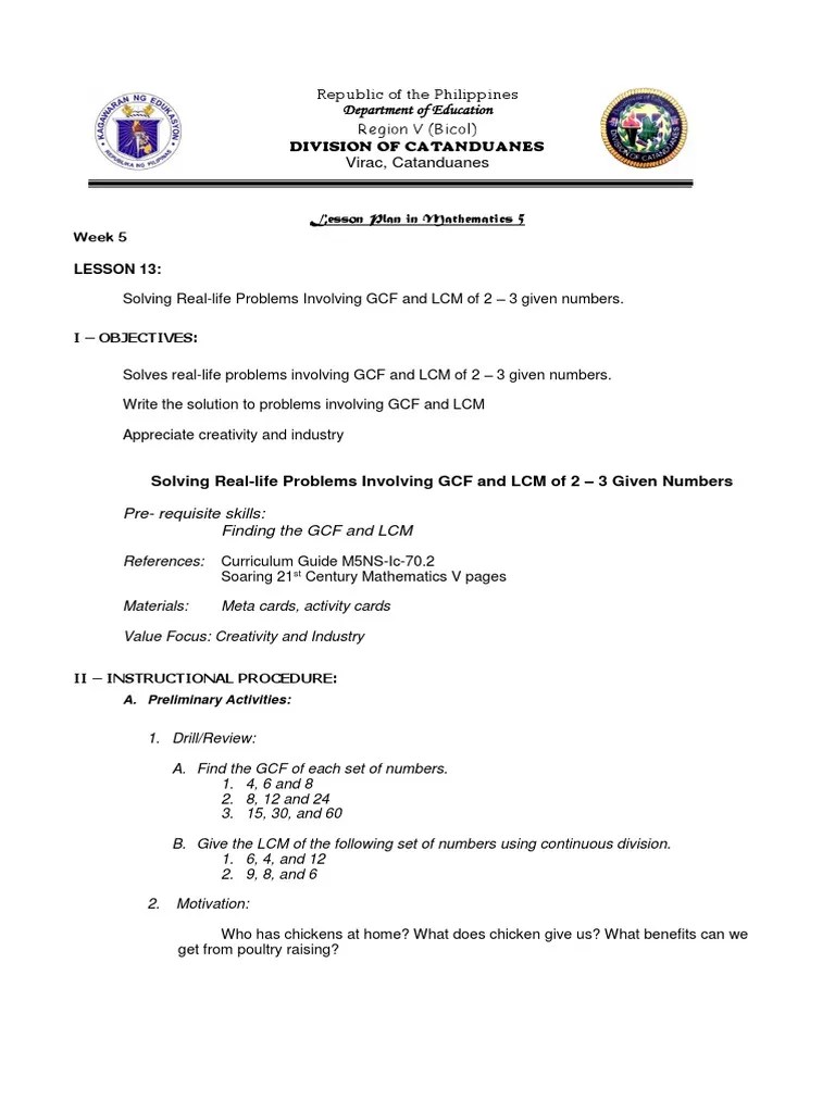 Lesson 13 - Solving Real Life Problems Involving GCF And LCM Of 2 3 Given Numbers | PDF ...