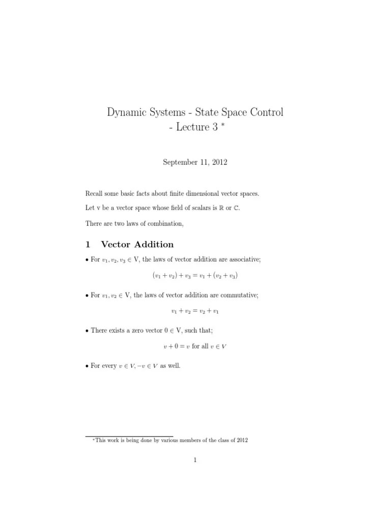 Dynamics Systems State Space Control | PDF | Eigenvalues And ...