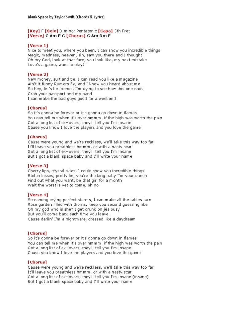 Kunci Gitar Taylor Swift Blank Space – Python