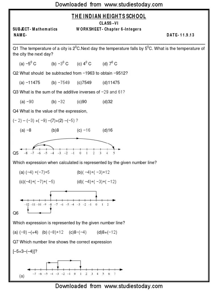 Download free printable worksheets integers pdf of cbse and kendriya vidyalaya schools as per latest syllabus in pdf. Cbse Class 6 Integers Worksheet Pdf
