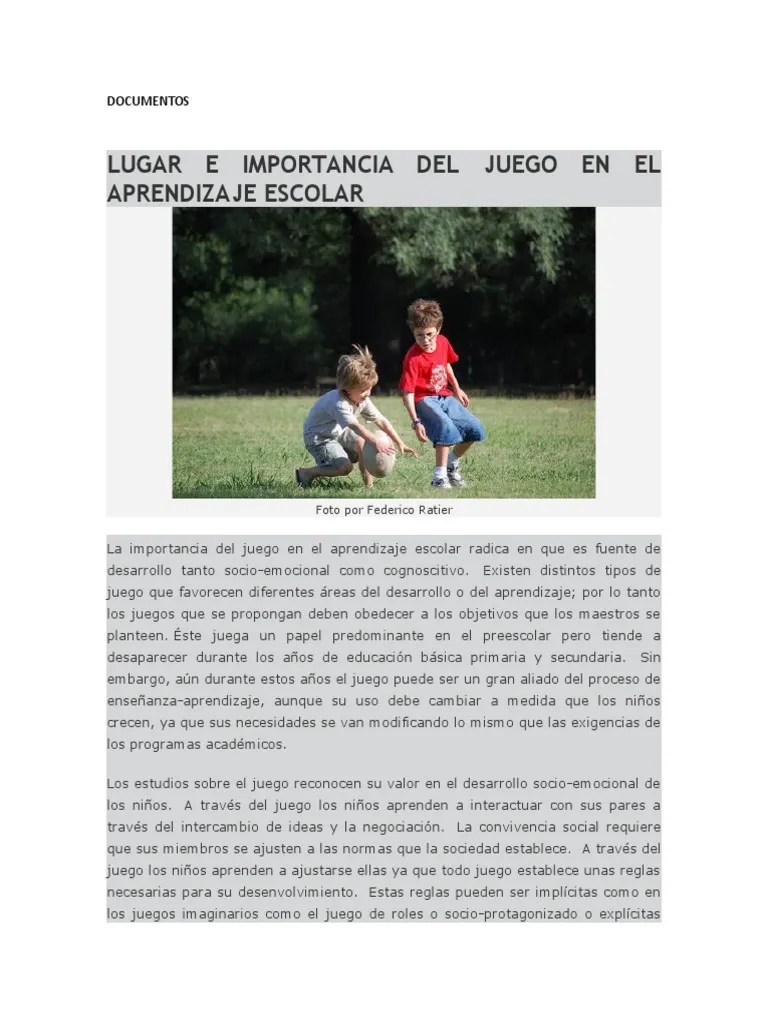 El Juego Y Aprendizaje Escolar | PDF | Educación De La Primera Infancia | Constructivismo ...