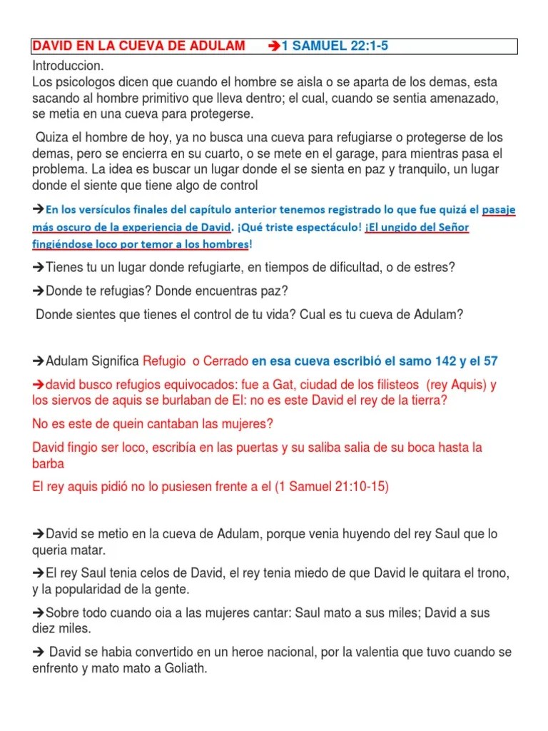 David En La Cueva De Adulam | PDF | David | Saulo