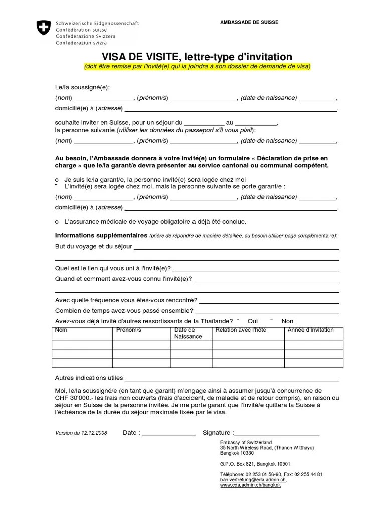 Visa de Visite - Lettre-Type D&rsquo;invitation Schengen | PDF | Visa (Document)