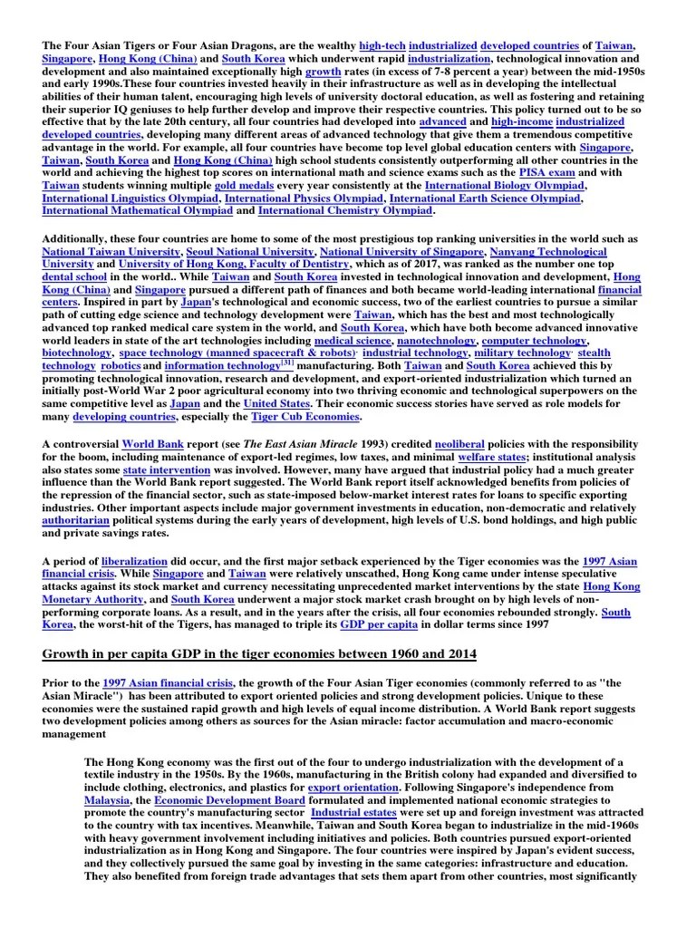 The Four Asian Tigers Or Four Asian Drag | PDF | Four Asian Tigers ...