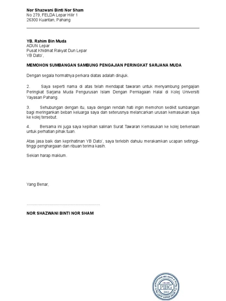 Surat mohon bantuan yb cute766. Surat Mohon Sumbangan Yb Pdf