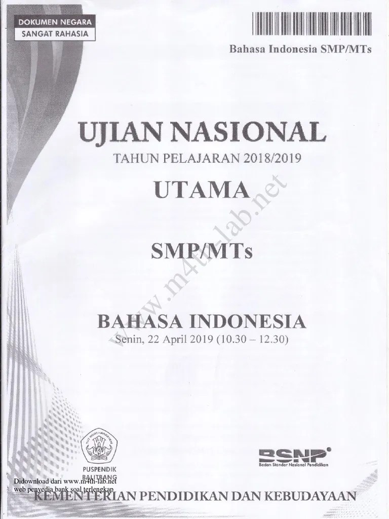 Buku latihan soal sukses un usbn smp / mts 2018 bonus cd best seller. Un Smp 2019 B Indonesia P1 Www M4th Lab Net Pdf