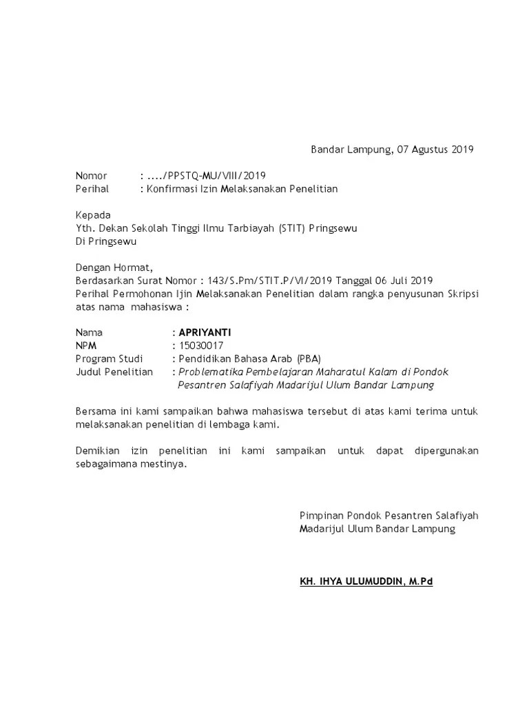 Contoh surat balasan janji temu. Surat Balasan Penelitian Pdf