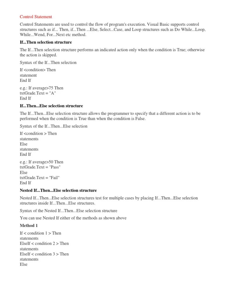 Control Statement (Visual Basic) | PDF | Array Data Structure | Data Type