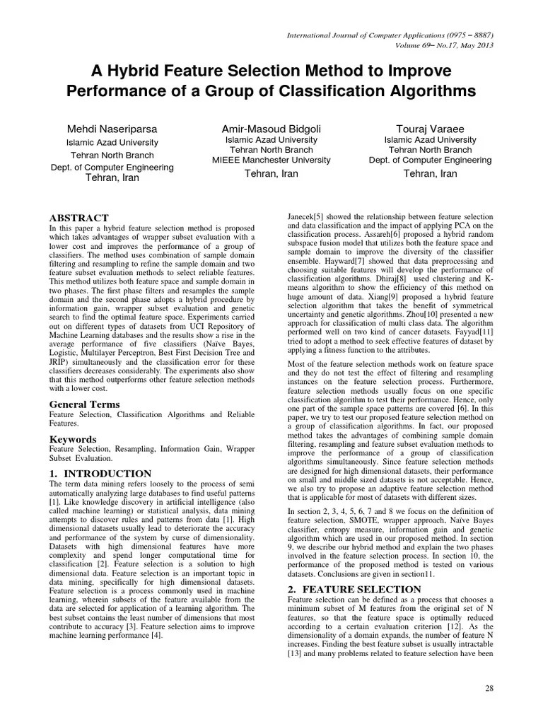 Hybrid Feature Selection | PDF | Statistical Classification | Machine ...