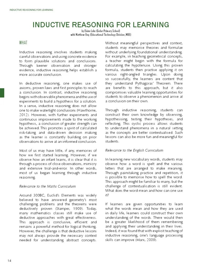 This lesson provides an opportunity for students to develop their . Inductive Reasoning For Learning Pdf Inquiry Based Learning Reason