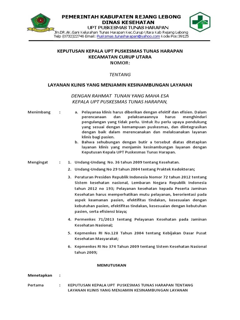 E.p.7.6.6.2. SK LAYANAN KLINIS YANG MENJAMIN KESINAMBUNGAN LAYANAN | PDF