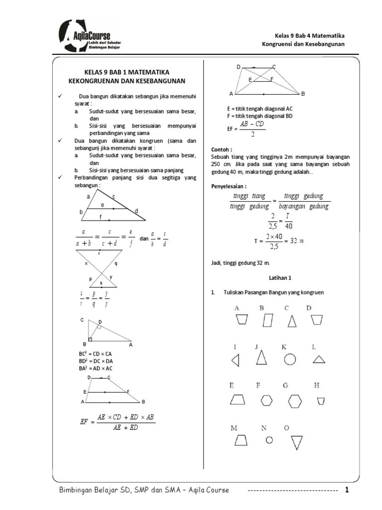 9M Kelas 9 Matematika K13 Bab 4 Kongruensi Dan Kesebangunan | PDF
