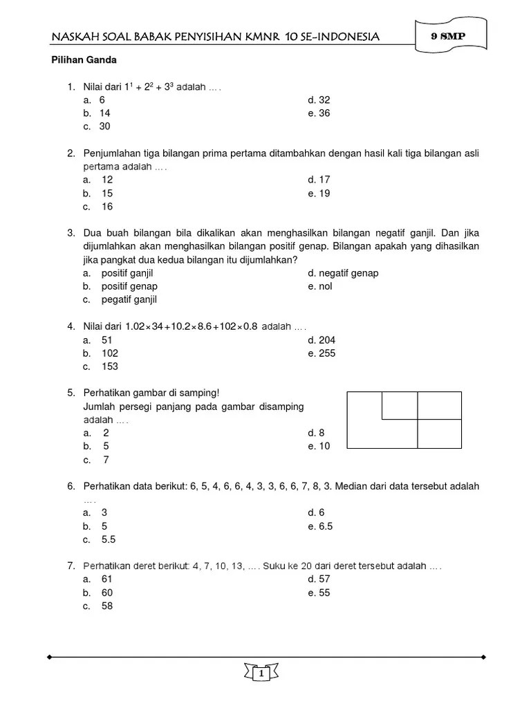 soal teks fiksi (kelas 7 dan 8 smp) berjumlah 7 butir soal, meliputi : Soal Penyisihan Kmnr 10 Kelas 9 Pdf