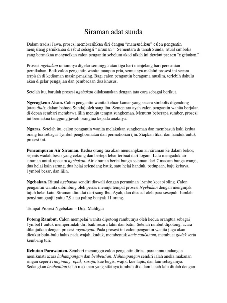 Siraman Adat Sunda Dan Jawa | PDF