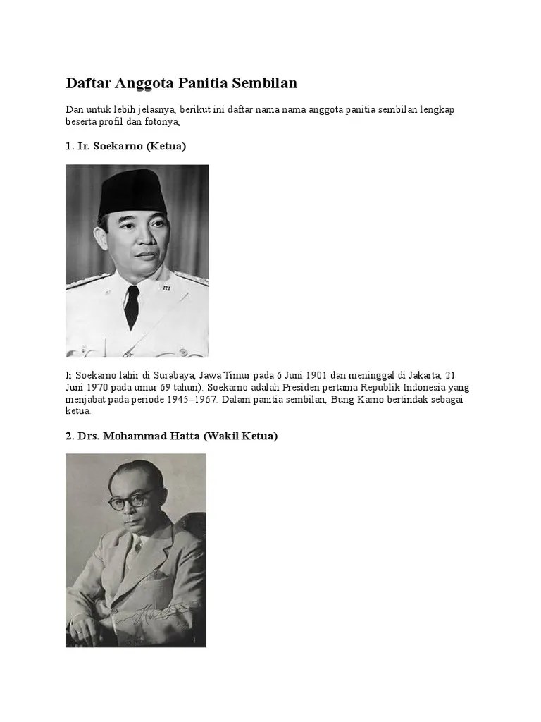 Anggota Panitia Sembilan Dan Perannya