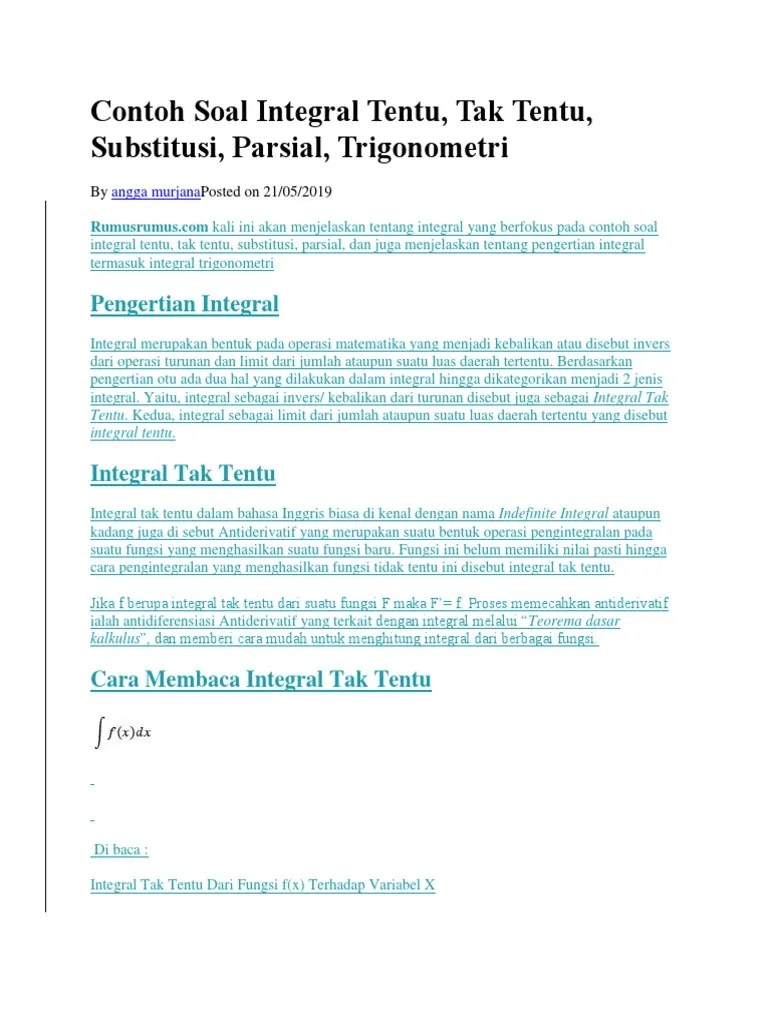 Kumpulan soal matematika lebih bagus lagi kalo disertai pembahasan. Contoh Soal Integral Tentu Pdf