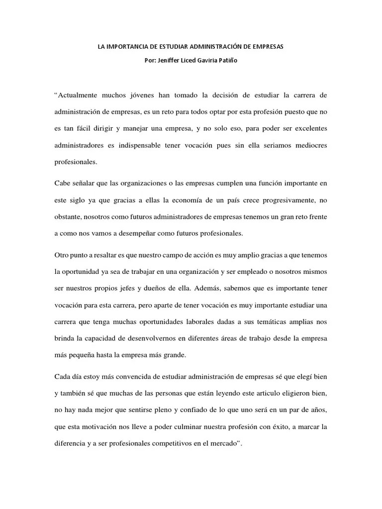 La Importancia De Estudiar Administración De Empresas | PDF
