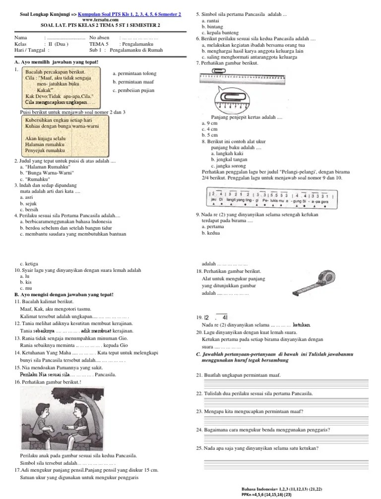 Soal Lat Pts Kelas 2 Tema 5 ST 1 Semester 2 | PDF
