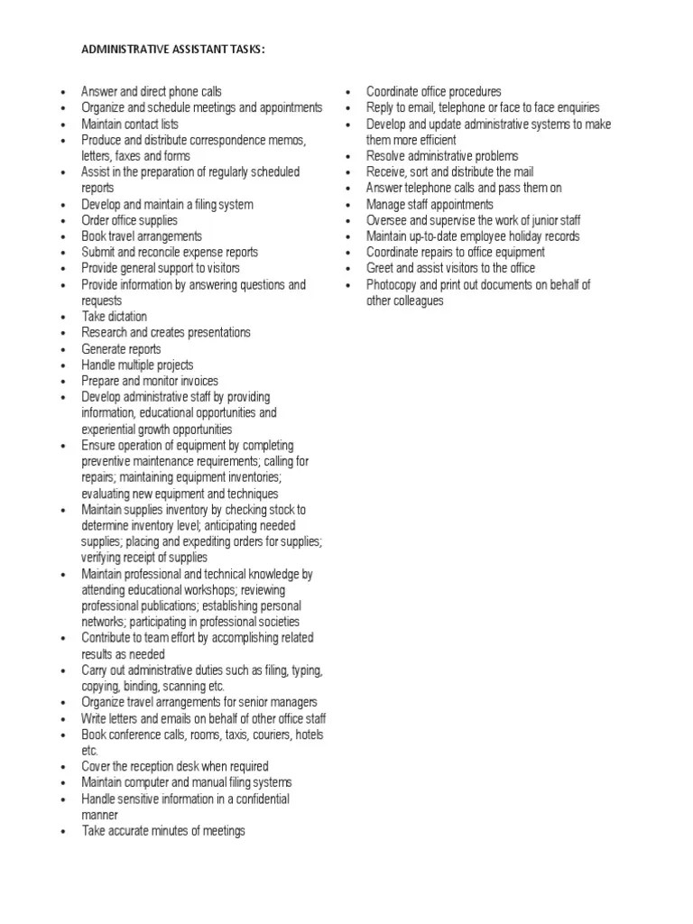 Administrative Assistant Tasks | PDF | Inventory | Computing