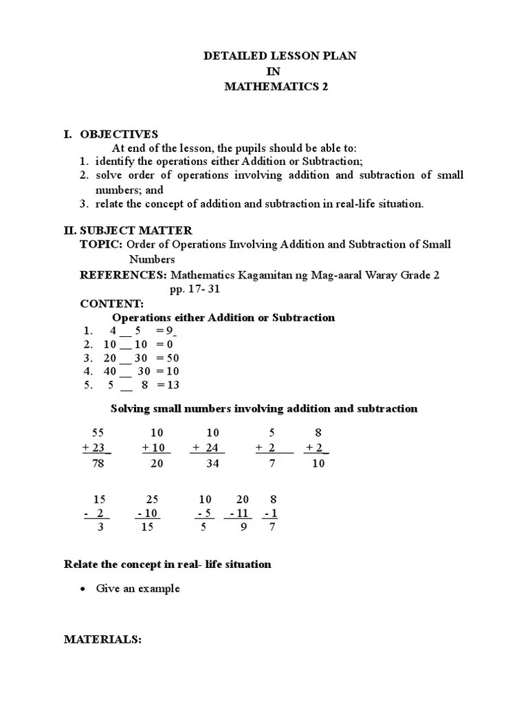 Lesson Plan | PDF | Subtraction | Behavior Modification