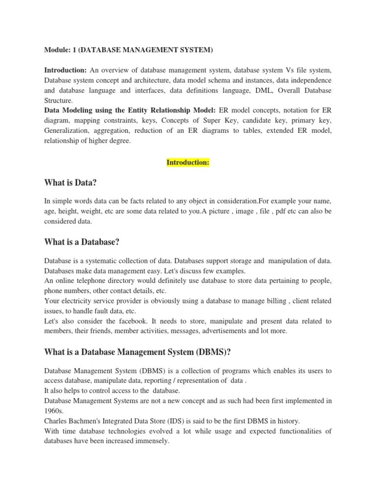 Unit1 DBMS Section-Cloud PDF | PDF | Relational Model | Databases