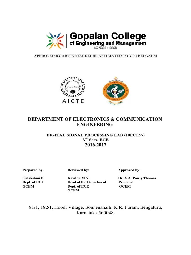Digital Signal Processing Laboratory Manual 10ECL57 PDF | Download Free ...