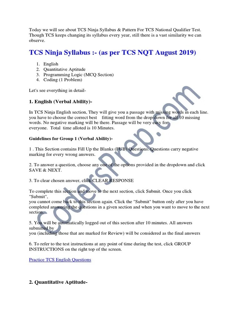 Tcs Ninja Syllabus | PDF | Multiple Choice | Integrated Development ...