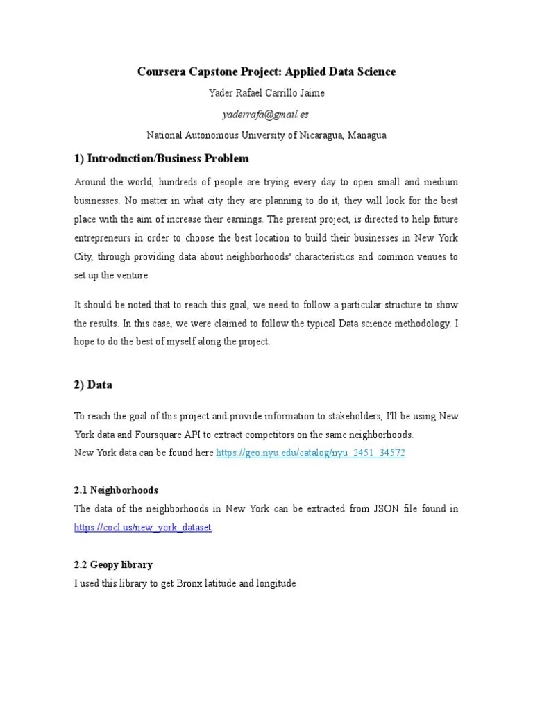 Coursera Capstone Project Final | PDF | Cluster Analysis | Applied ...