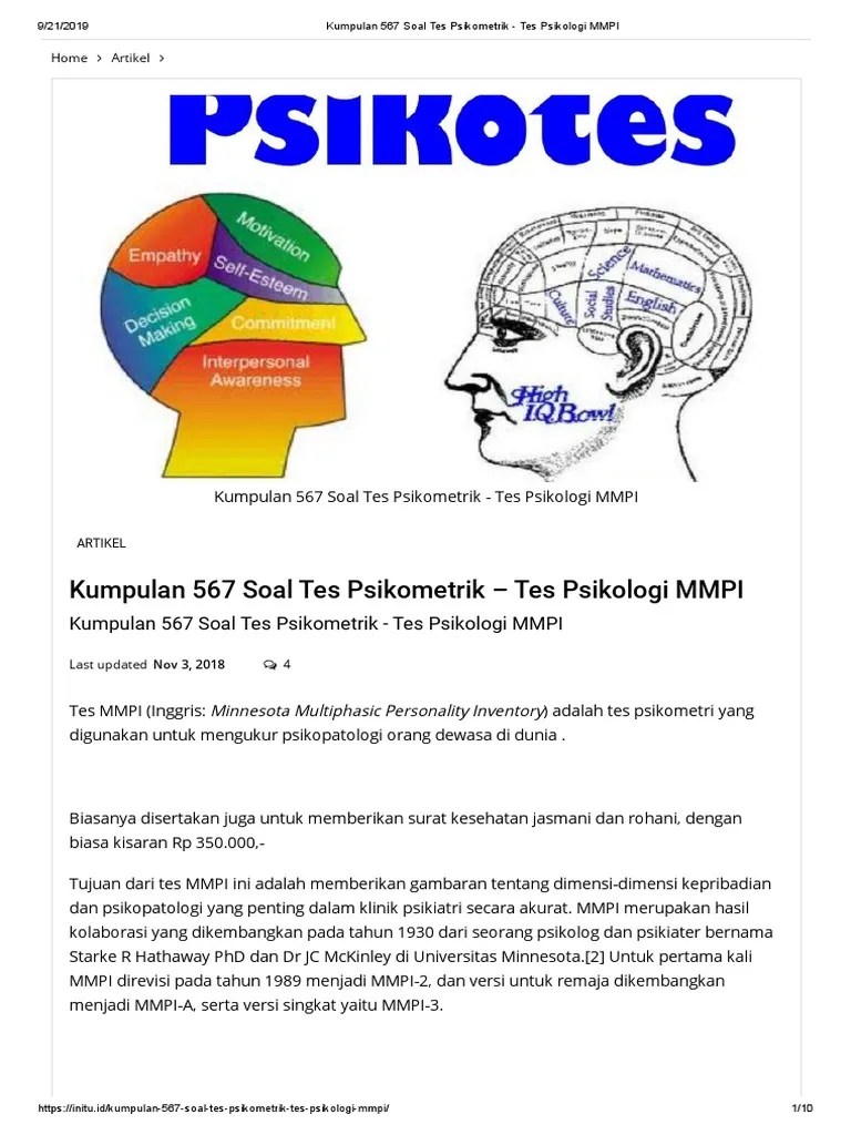 Agar hasil tes valid kunci jawabannya adalah jujur dan . Tes Psikologi Mmpi Dan Jawabannya Pdf